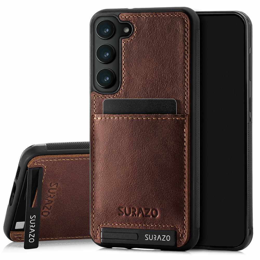 Genuine leather Back case with stand - Nut - TPU Black
