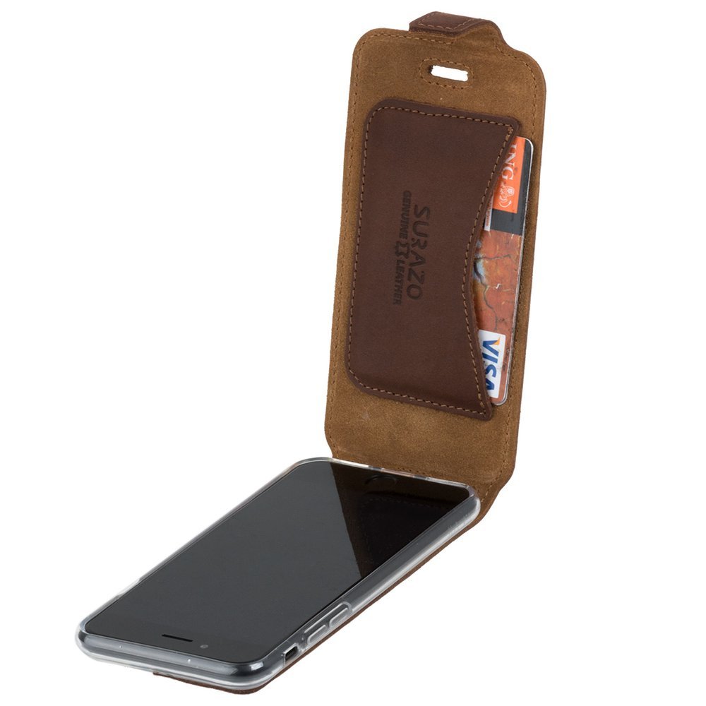 Natural leather Flip case - Nut Brown - Bester PAPA - Transparent TPU