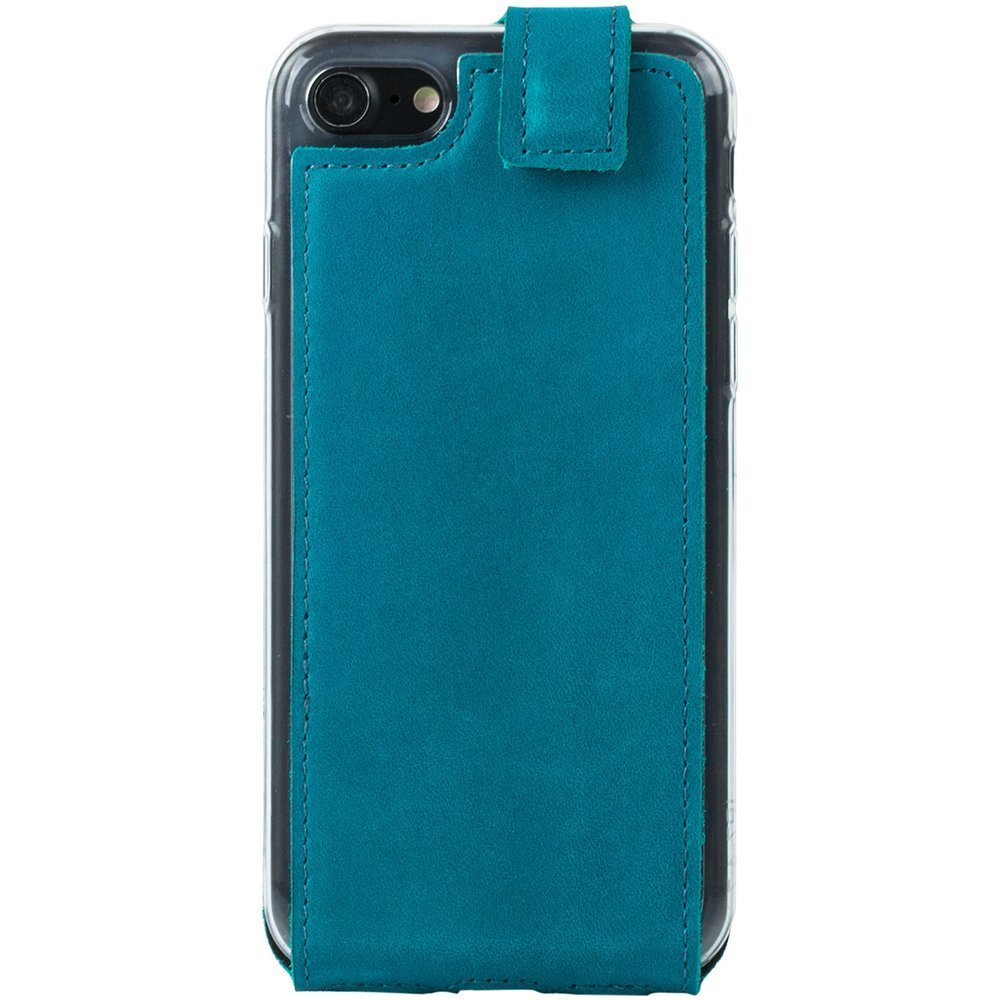 Natural leather Flip case - Turquoise - Two Black Paws - Transparent TPU