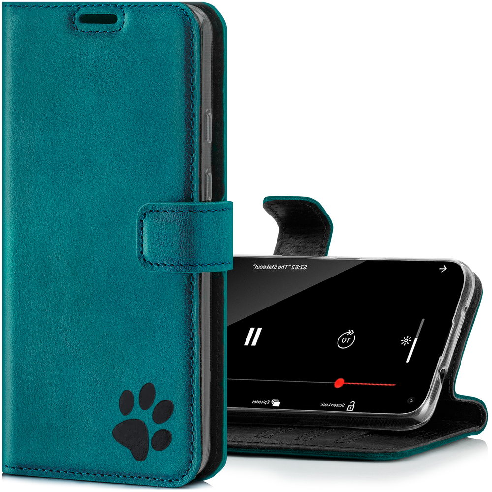 Wallet case - Turquoise - Paw Black - Transparent TPU