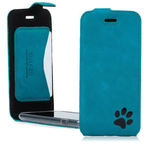 Natural leather Flip case - Turquoise - Black Paw - Transparent TPU